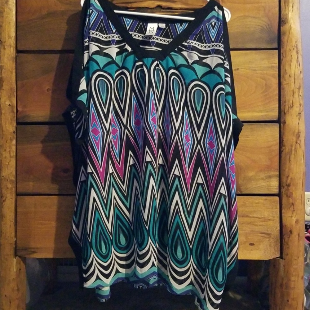 Sheer poncho styled patterned top